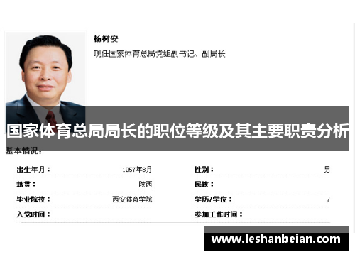 国家体育总局局长的职位等级及其主要职责分析